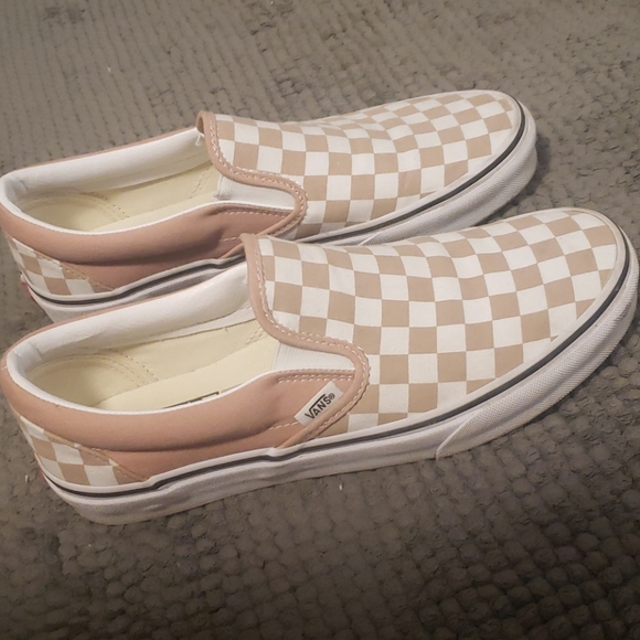 pink checkered slip ons